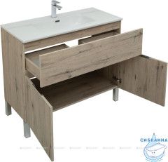 Тумба Aquanet  Алвита New 100 с раковиной Flat 100 дуб веллингтон 