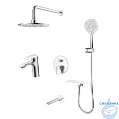 Комплект смесителей 2 в 1: Душевая система с изливом и смеситель для умывальника, глянцевый хром, Rora, Milardo, ROR0001M70