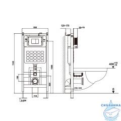 Комплект подвесной унитаз ABBER Bequem AC1100 белый с инсталляцией AC0105 и кнопкой AC0120MB черная матовая