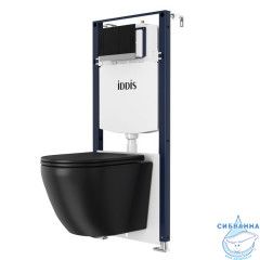Комплект 3в1: подвесной унитаз черный, инсталляция и клавиша смыва черная, Basic, IDDIS, BASBLBBi73