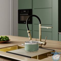 Смеситель для кухни с фильтром и гибким изливом, матовое золото, Ace, IDDIS, ACEMGFFi05