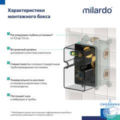 Душевая система скрытого монтажа с тропическим душем, ручным душем и изливом, черный матовый, Дейл (Dale), Milardo, DALBL03M68