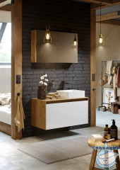 Тумба Aqwella Mobi 80 см корпус дуб балтийский, фасад белый глянец,без раковины