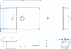 Раковина на столешницу 60 см Malinkin Design Piter