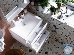 Тумба подвесная 1Marka Соната 58 (2 ящика) с раковиной Анита 58  белый глянец