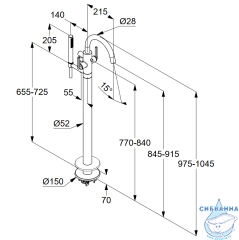 Смеситель для ванны напольный Kludi Nova Fonte Puristic 205903915 (черный матовый)