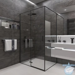 Душевое ограждение Veconi Ровиго 100x80 профиль черный, стекло прозрачное RV073B-10080-01-C4 (без поддона)