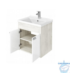 Тумба подвесная Акватон Флай  60 белый/дуб крафт с раковиной Миранда 60