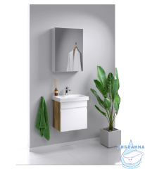 Тумба Aqwella Smart 50 с раковиной Moduo Slim 50 белый/дуб балтийский