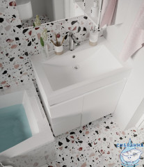 Тумба напольная 1Marka Cube 75Н с раковиной Анита 75 белый глянец