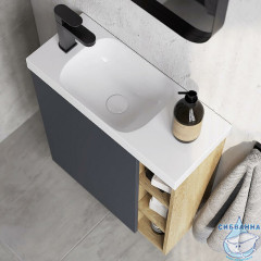 Тумба Aqwella Alba 60 L серый/дуб давос с раковиной Compact Slim 60