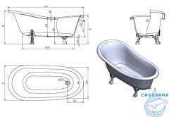 Ванна из литьевого мрамора New Line Sanitary Даллас на ножках 168х76