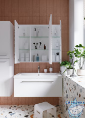 Тумба подвесная 1Marka Соната 90 (1 ящик) с раковиной Анита 90 белый глянец