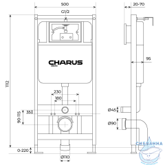 Инсталляция для унитаза Charus CC.300.80.01 с кнопкой смыва Charus Spazio FP.330.46.01 хром матовый