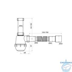 Сифон бутылочный, 1.1/2x40мм, с гофротрубой 40/50мм, IDDIS, 900A0G0010VD