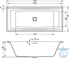 Акриловая ванна Riho Still Square Led LR 170x75 с ножками