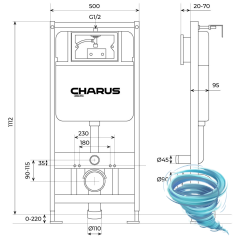 Инсталляция для унитаза Charus CC.300.80.01 с кнопкой смыва Charus Robusto FP.310.BG.05 брашированное золото,  с унитазом LYon 2.0 (с сиденьем Soft Close (микролифт)