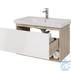 Тумба Dreja Perfecto 90 дуб эврика/белый глянец с раковиной Грэйс 90