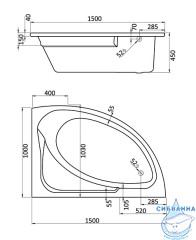 Акриловая ванна Santek Гоа 150х100 R с каркасом