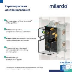 DALBL03M68, Душевая система скрытого монтажа с тропическим душем, ручным душем и изливом, черный матовый, Dale, Milardo, DALBL03M68