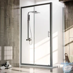 Душевое ограждение Veconi Ровиго 150x90 профиль черный, стекло прозрачное RV072B-15090-01-C4 (без поддона)
