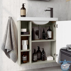 Тумба Aqwella Alba 60 R белый/светлый камень с раковиной Compact Slim 60