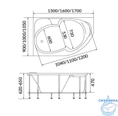 Акриловая ванна 1MarKa Diana 150x90 R с каркасом
