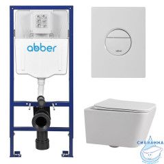 Комплект подвесной унитаз ABBER Rechteck AC1201 белый с инсталляцией AC0108 и кнопкой AC0126MW белая матовая