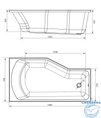 Акриловая ванна 1Marka Convey 150х75 L с ножками