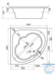 Акриловая ванна Santek Канны 150х150 с каркасом