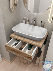 Тумба подвесная 1Marka GRUNGE LOFT 60П (1 ящик) Дуб Намибия с раковиной Sanita Luxe Инфинити 60