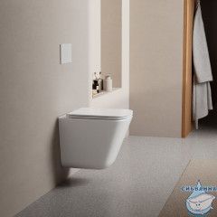 Комплект подвесной унитаз ABBER Rechteck AC1219TC белый, с закрытым дном с инсталляцией AC0105 и кнопкой AC0120MW белая матовая