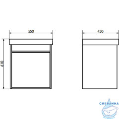 Тумба подвесная Comforty Вена 55 дуб дымчатый с раковиной Comforty Адриана 55 00-00008928