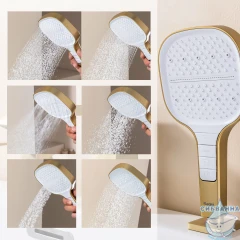 Смеситель для ванны на борт Raglo R02.31.03 с душевым гарнитуром (сатин золотой)