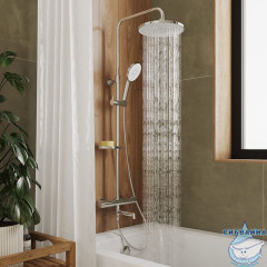 Смеситель термостатический для ванны со стойкой и тропической лейкой, глянцевый хром, Ideal Spa, Milardo, ILSSBTHM06