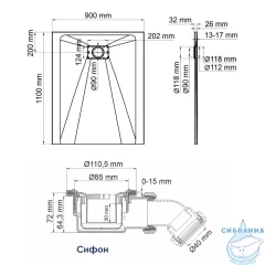 Поддон из стеклокомпозита WasserKRAFT Main 110x90 41T15