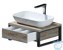 Тумба подвесная 1Marka GRUNGE LOFT 60П (1 ящик) Дуб Намибия с раковиной Sanita Luxe Инфинити 60