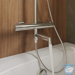 Смеситель термостатический для ванны со стойкой и тропической лейкой, глянцевый хром, Ideal Spa, Milardo, ILSSBTHM06