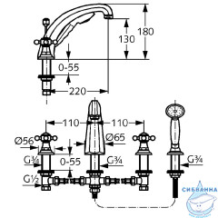 Смеситель для ванны на борт Kludi Adlon 515240520