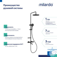 Смеситель термостатический для ванны со стойкой и тропической лейкой, черный матовый, Ideal Spa, Milardo, ILSBLTHM06