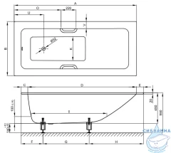 Стальная ванна Bette One Relax 200x90 с шумоизоляцией, с ножками
