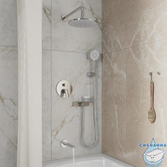 Комплект смесителей 2 в 1: Душевая система с изливом и смеситель для умывальника, глянцевый хром, Rora, Milardo, ROR0001M70