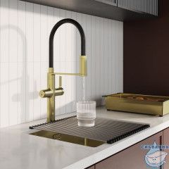 Смеситель для кухни с каналом для фильтрованной воды и гибким изливом, матовое золото, Ikon, IDDIS, IKNMGFFi05