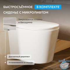 Унитаз подвесной безободковый Abber Bequem AC1102T с сиденьем Soft Close (микролифт) (белый)