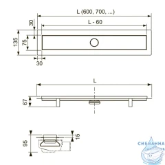 Комплект TECElinus для монтажа дренажного канала с основой для плитки “tile” (нержавеющая сталь)
