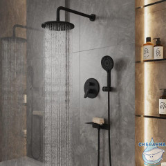 Душевая система скрытого монтажа с тропическим душем и ручным душем, черный матовый, Rora, Milardo, RORBL02M67