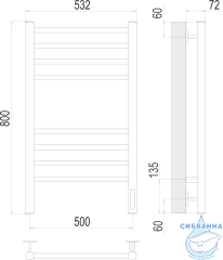 Полотенцесушитель электрический Terminus Аврора П8 50х80 черный матовый (с возможностью скрытого подключения, подключение справа)