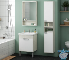 Тумба подвесная Акватон Флай  60 белый/дуб крафт с раковиной Миранда 60