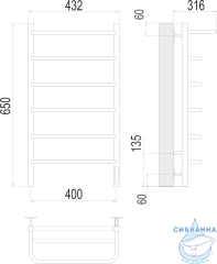 Полотенцесушитель электрический Terminus Полка П6 40х65 (с возможностью скрытого подключения, подключение справа)
