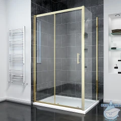 Душевое ограждение Veconi Ровиго 100x90 профиль брашированное золото, стекло прозрачное RV055G-10090-01-C8 (без поддона)